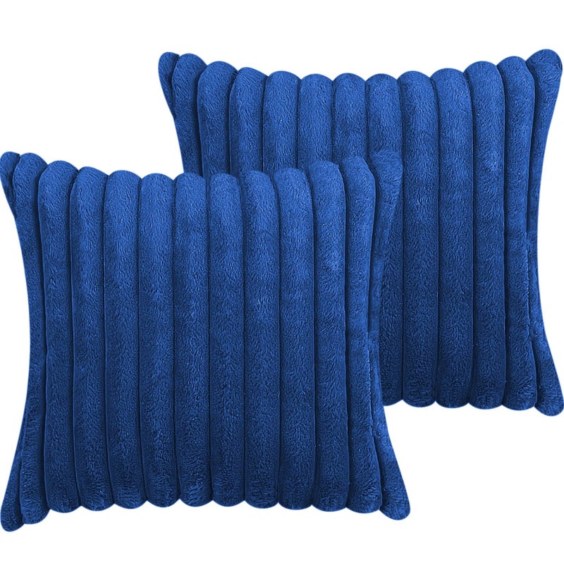 COTEY 18x18 Throw Pillow Covers Set of 2  Decorative Faux Fur Covers for Bed  Couch Soft Fluffy Pillow Cover with Velvet Back for Living Room  Neutral Home D?cor Accent for Sofa - Blue - Image 1